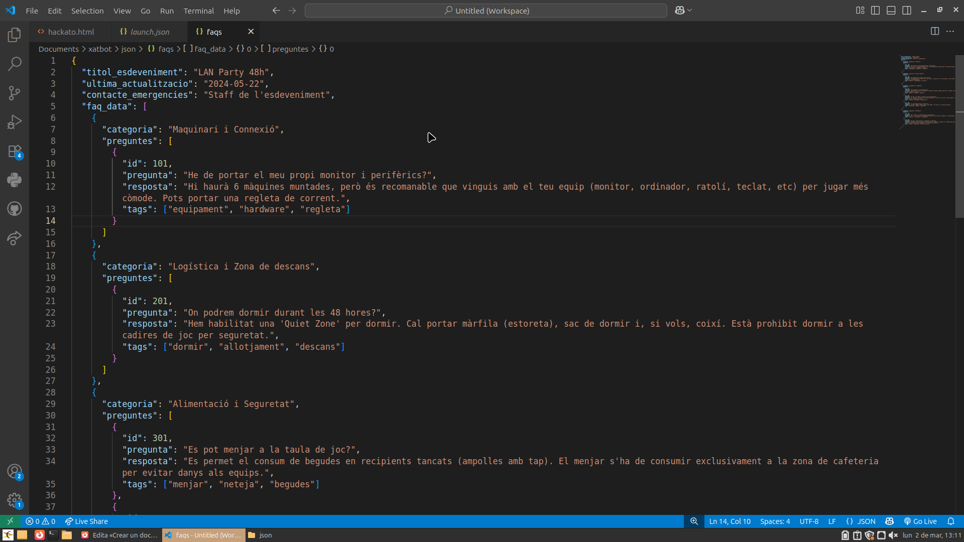 Captura del codi JSON
